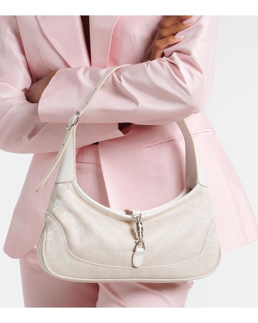 Gucci White Jackie Slim Medium Gg Canvas Shoulder Bag
