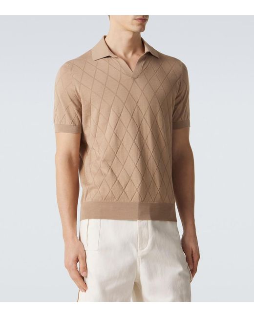 Brunello Cucinelli Natural Knitted Cotton Polo Shirt for men