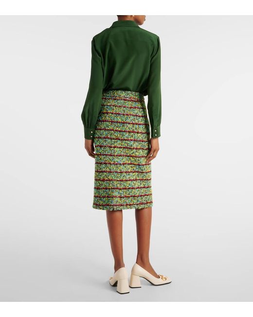 Gucci Green Striped Tweed Midi Skirt