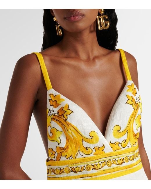 Dolce & Gabbana Yellow Majolica Cotton-Blend Brocade Minidress
