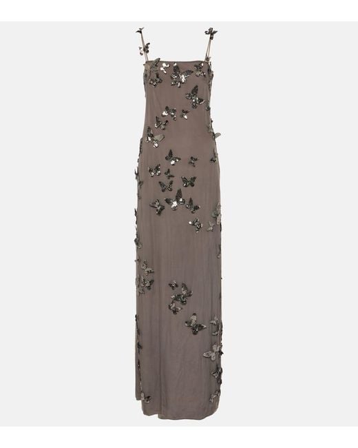 Blumarine Metallic Butterfly-Applique Tulle Maxi Dress