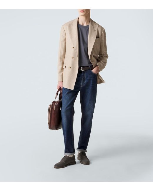 Brunello Cucinelli Brown Suede Derby Shoes for men