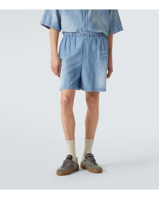 Short Bermuda En Coton Et Lin A Logo Acne pour homme en coloris Blue