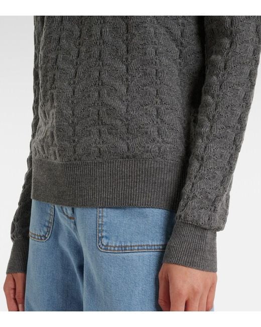 Etro Gray Cable-Knit Wool Polo Sweater