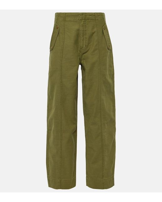 Pantaloni a gamba larga in cotone a vita alta di FRAME in Green