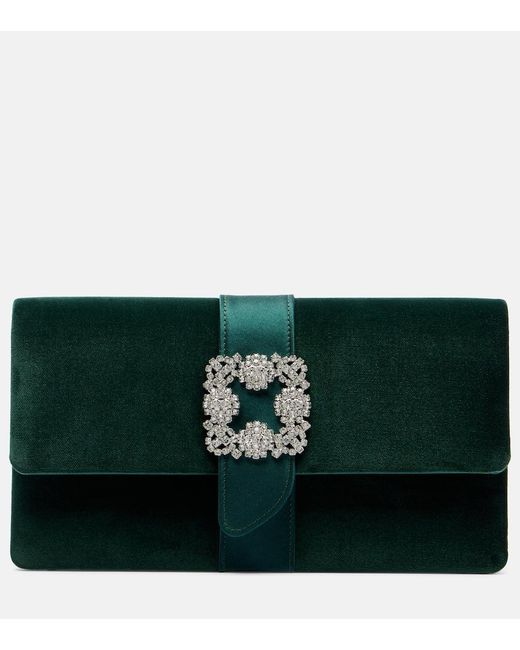 Manolo Blahnik Green Capri Embellished Velvet Clutch