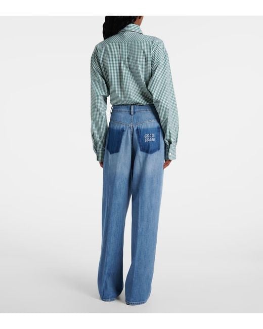 Miu Miu Blue Mid-Rise Wide-Leg Jeans