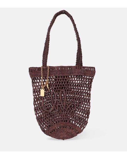 Chloé Red Tote Summer Banana Small Aus Raffiabast