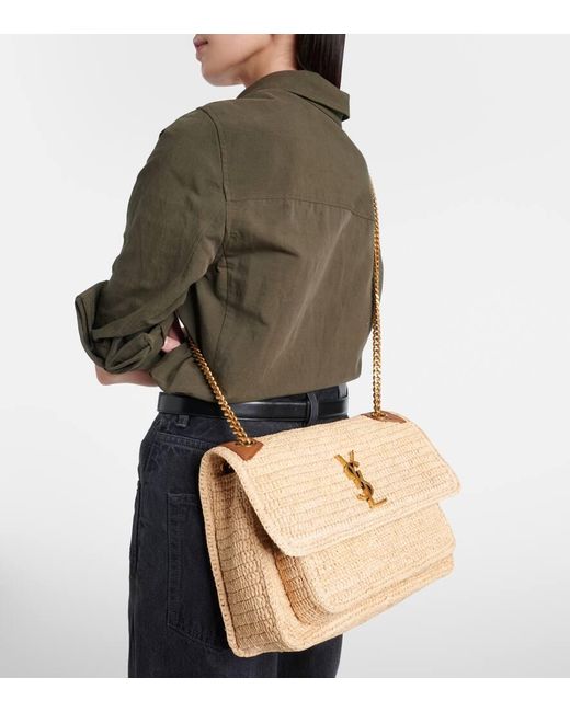 Saint Laurent Natural Niki Medium Raffia Shoulder Bag