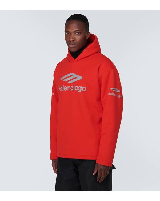 Balenciaga Red 3B Sports Icon Cotton Fleece Hoodie for men
