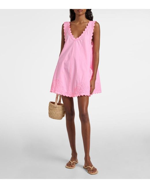 juliet dunn embroidered cotton poplin mini dress Minidress in Pink Style Lines Striped Bell-Sleeve S26WW0556CF Juliet Dunn white V Size:42x30