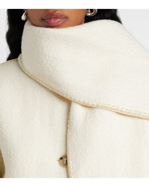 Totême White Fringed Embroidered Wool Scarf Coat