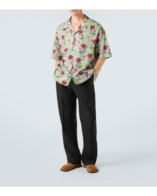 Loewe Green Floral Cotton And Silk Twill Bowling Shirt for men