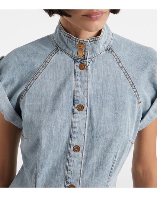 Zimmermann Blue Tie-Neck Denim Shirt