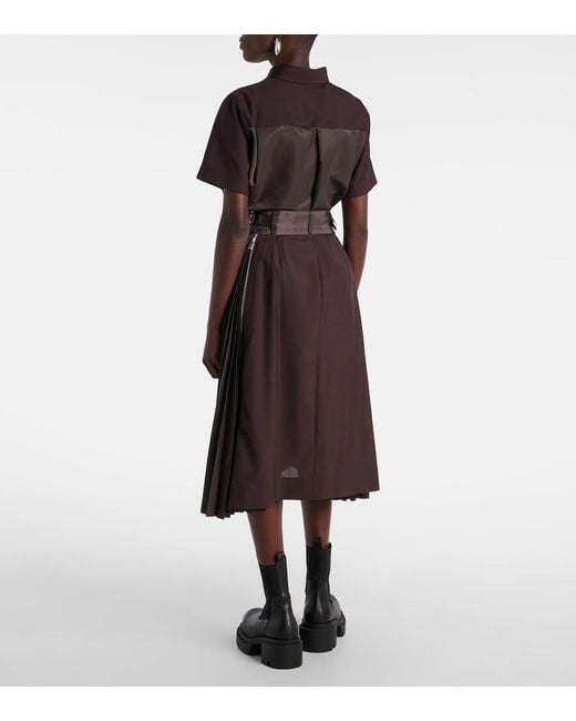 Sacai Brown Pleated Midi Skirt