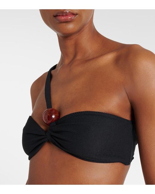 SAME Black Marble Gathered Bikini Top
