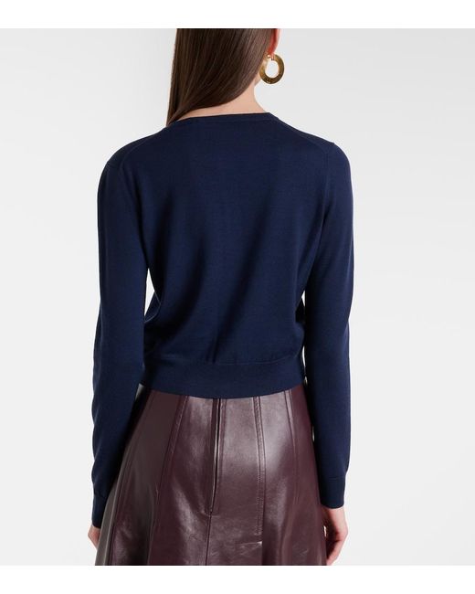 Carolina Herrera Blue Cropped Wool Cardigan