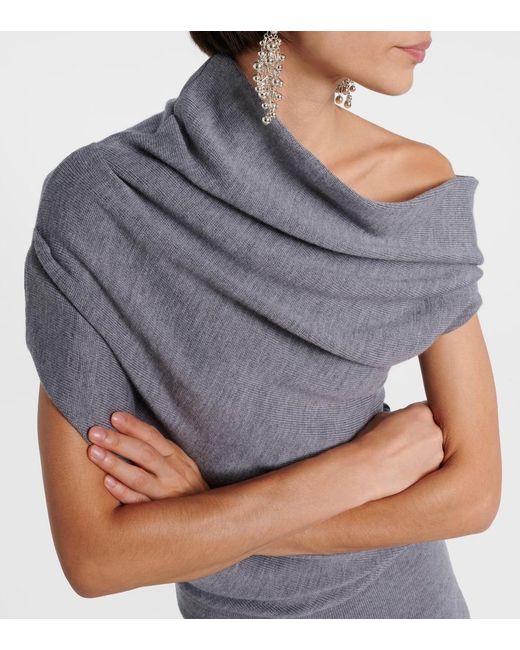 Staud Blue Mabel One-Shoulder Wool Minidress