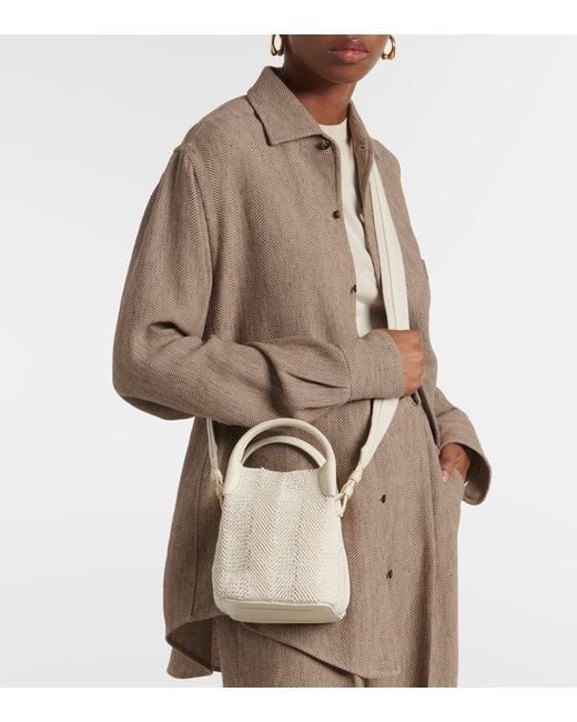 Loro Piana White Bale Micro Leather-Trimmed Bucket Bag