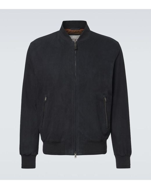 Tod's Blue Suede Bomber Jacket for men