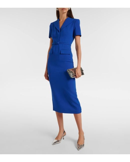 Roland Mouret Blue Belted Cady Midi Dress