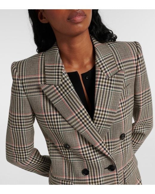 Chloé Gray Double-Breasted Checked Wool Blazer