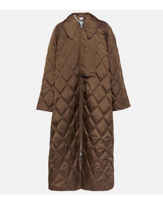 Ganni Brown Oversized Quilted Coat
