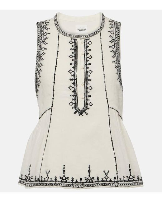 Isabel Marant Natural Pagos Embroidered Cotton Top