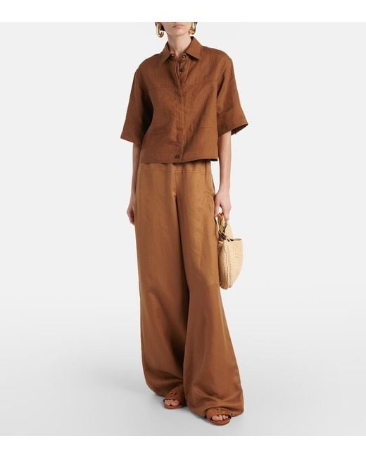 Max Mara Brown Onore Linen And Silk Twill Wide-Leg Pants