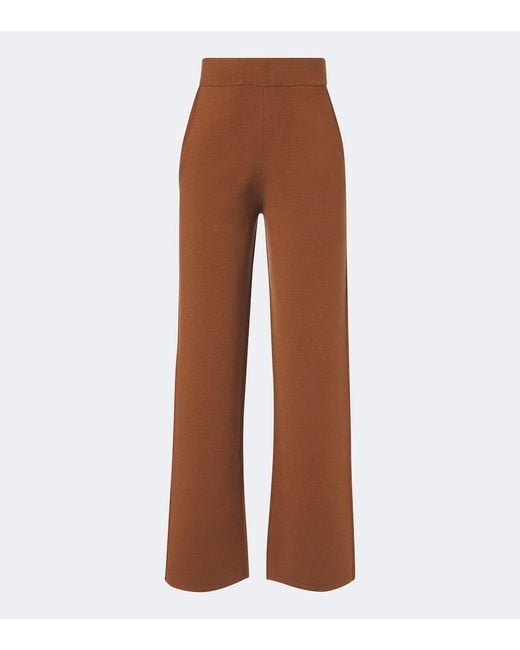 Max Mara Brown Wool-Blend Wide-Leg Pants