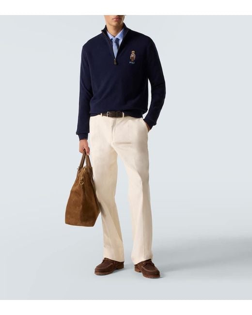 Polo Ralph Lauren Blue Polo Bear Wool Half-Zip Sweater for men