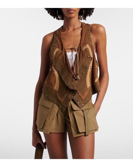 Isabel Marant Brown Kelby Studded Patchwork Suede Vest