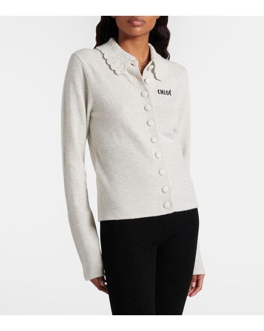 Chloé White Logo Wool Cardigan