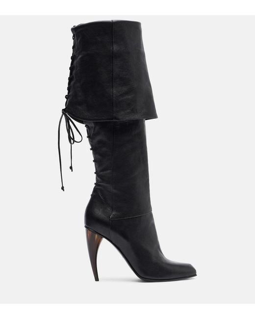 McQueen Black Horn Heel Leather Knee-High Boots