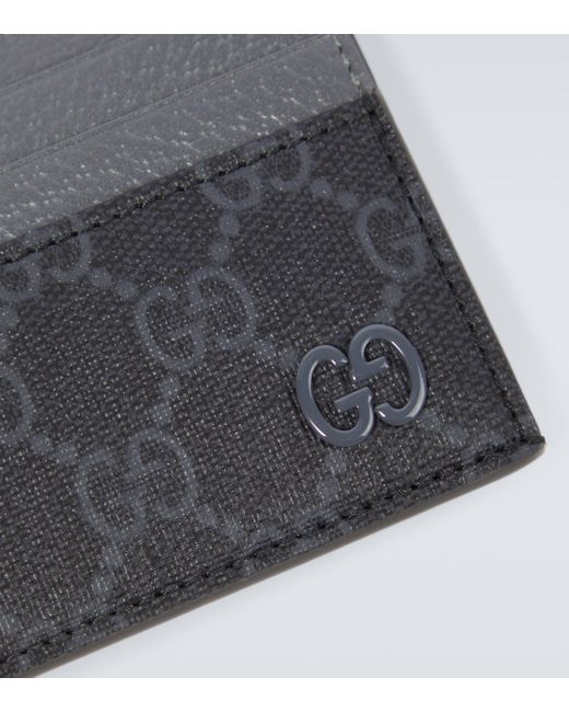 Gucci Blue Leather-trimmed GG Canvas Card Holder for men