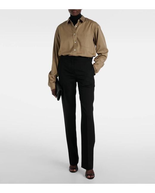 The Row Blue Gerade Mid-Rise-Hose Jesse Aus Wolle