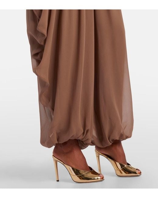 Elie Saab Brown Draped Silk Pants