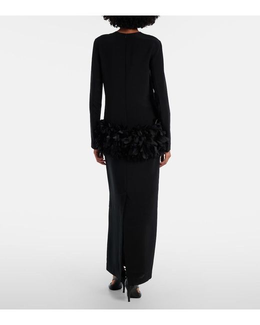 Totême Black Petal Silk-Trimmed Maxi Dress