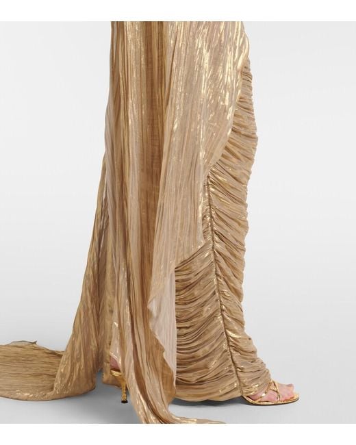 Marmar Halim Natural Pleated Caped Gown