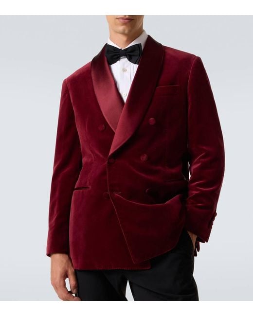 Brunello Cucinelli Red Cotton And Silk Velvet Tuxedo Jacket for men