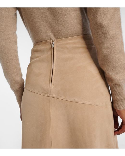Yves Salomon Natural Suede Midi Skirt