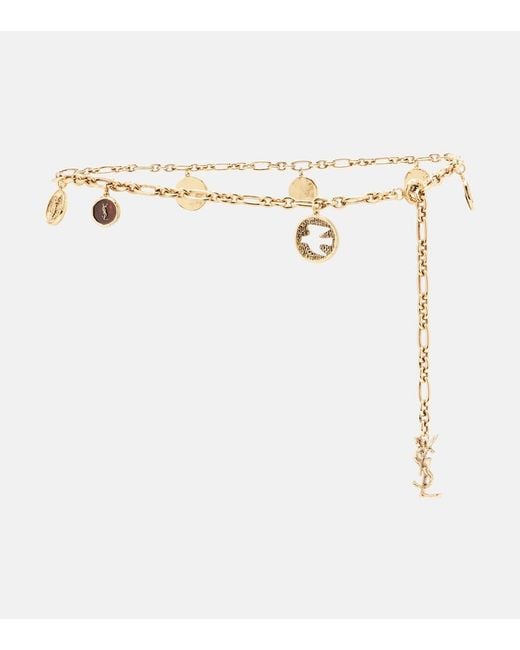 Saint Laurent White Cassandre Embellished Chain Belt
