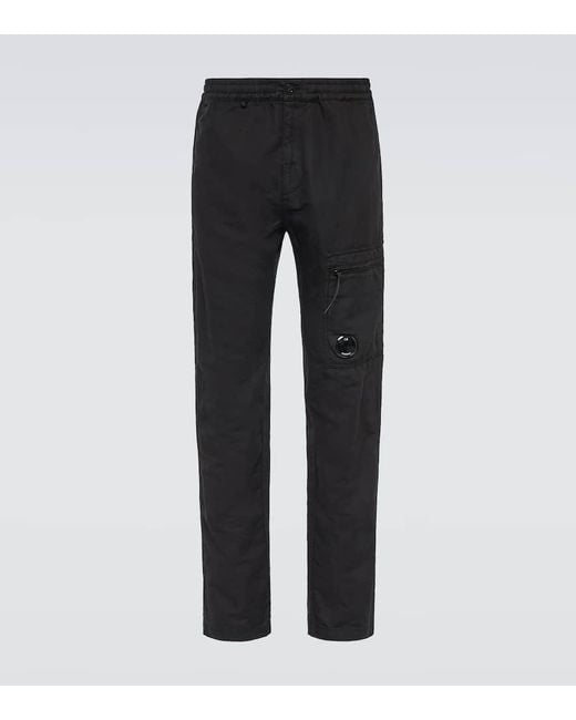 Pantalones rectos de algodon y lino C P Company de hombre de color Black
