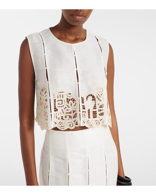 ALÉMAIS White Rosemary Embroidered Linen-Blend Top