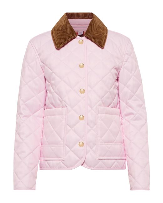 Burberry Synthetic Quilted Jacket in Pink Lyst