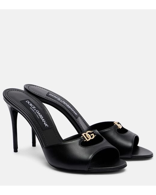 Dolce & Gabbana Black Dg Leather Mules