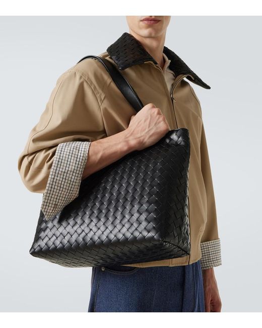 Bottega Veneta Black Intrecciato Small Leather Tote Bag for men