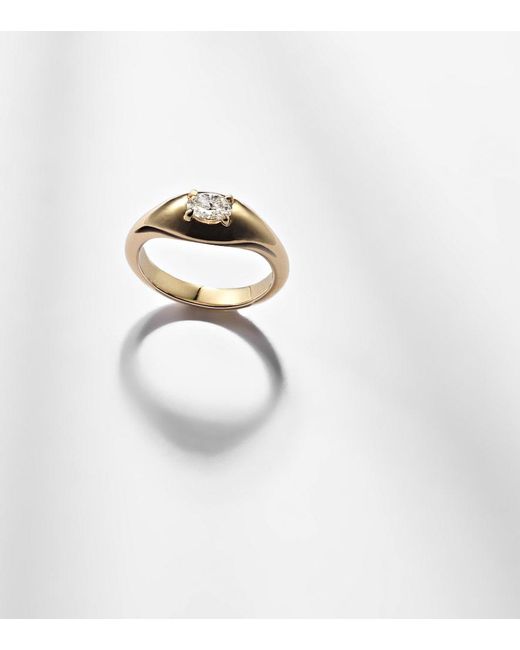 STONE AND STRAND White Essential 14Kt Pinky Ring With Diamonds