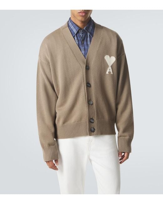 AMI Natural Ami De Cour Wool And Cotton Cardigan for men