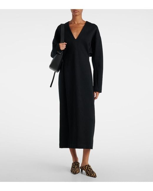 Plan C Black Cotton-Blend Midi Dress